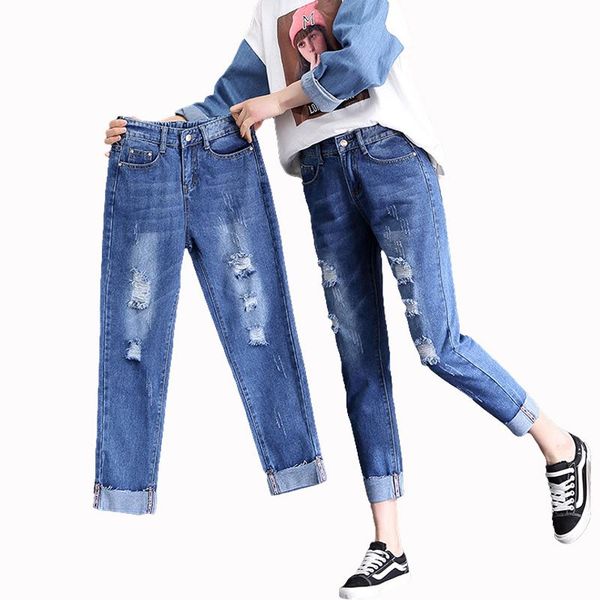 Compre Alta Cintura Agujero 2018nueva Mujer Haren Pantalones