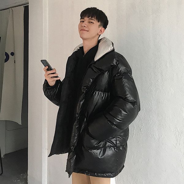 

autumn and winter new boutique men's solid color simple loose casual jacket cotton clothing youth wild large size fashion warm, Black