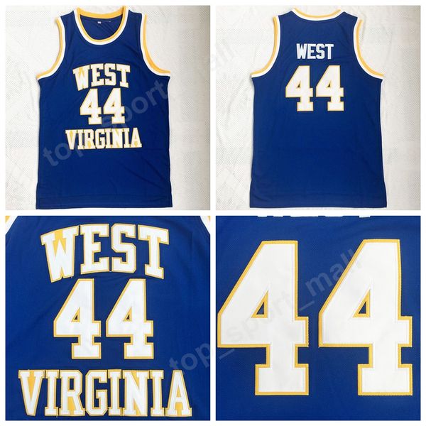 

новые мужчины баскетбол 44 jerry west college западная вирджиния майки спортивная команда цвет синий вышивка швейные, Black