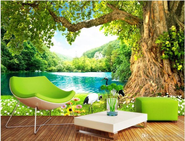 

3d room wallpaper custom p fresh tree cranes lake tv sofa background wall decorate painting 3d wall murals wallpaper for walls 3 d