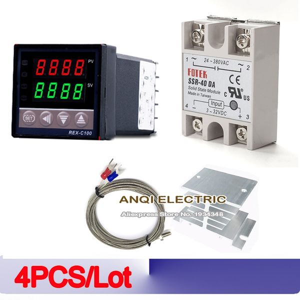 Digitaler 220-V-PID-REX-C100-Temperaturregler + max. 40 A SSR + K-Thermoelement, PID-Regler-Set-Kühlkörper