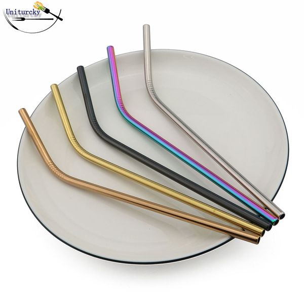 

4pcs colorful 304 stainless steel bent drinking straw eco friendly reusable straws cleaner brush set ing