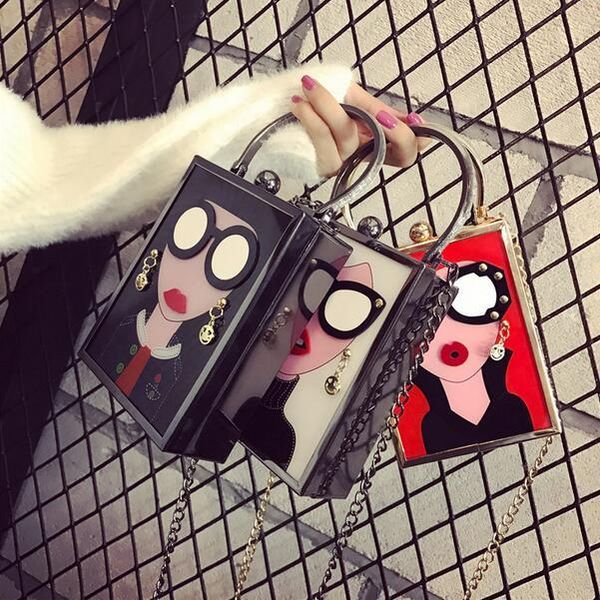 

female banquet bag 2017 fashion new handbags personality pu leather women bag acrylic cartoon chain shoulder messenger bag d18102407