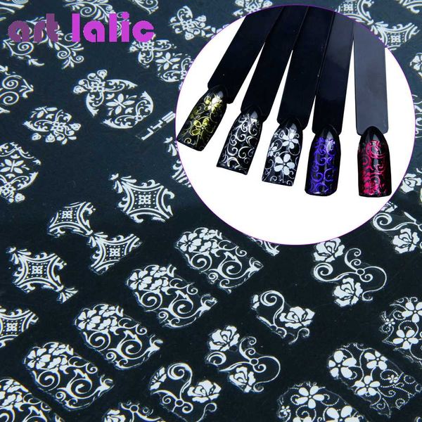 

108 design gold foil flowers stickers for nails 6 color metal bronzing decal metallic 3d stamping nail art sticker tips deco, Black