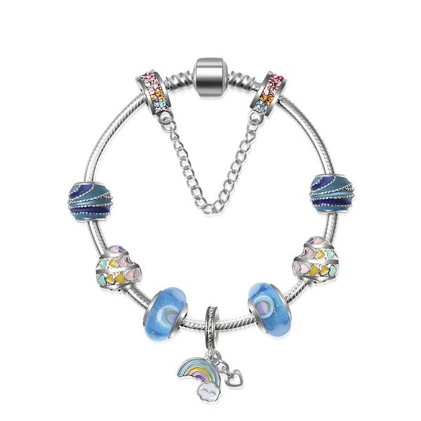 Ciondolo arcobaleno in argento 925 adatto per bracciali europei Perline con ciondoli Bracciale San Valentino e regalo di Natale Accessori per gioielli fai da te