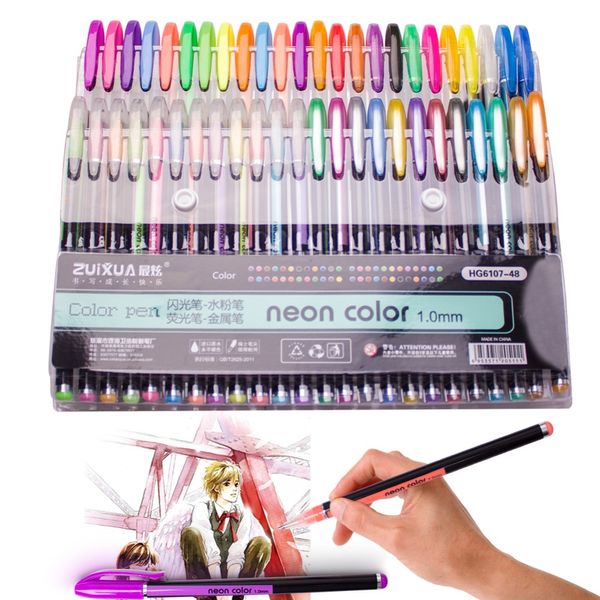 

glitter gel pens set 48 colors art gel markers pen for doodling crafting scrapbooking diy drawing painting, Black;red