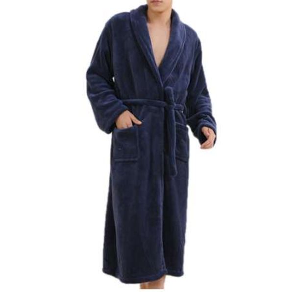 

thicken coral flannel bathrobe men autumn winter bathrobe casual nightgown long men women sleepwear robe homewear pajamas, Black;brown
