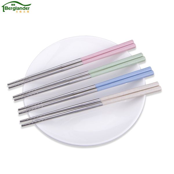 

berglander 5 pairs 18/10 stainless steel chopsticks wheat straw handle reusable chinese chopsticks for kids picnic tableware