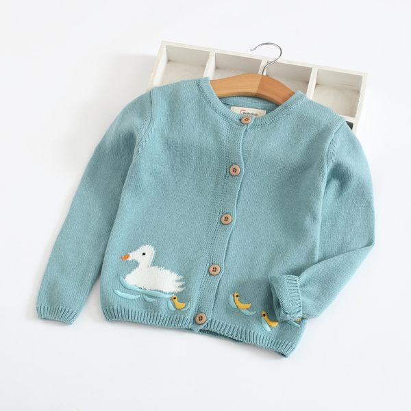 

INS styles new hot selling Girl kids spring autumn long sleeve Pure cotton Cardigan rabbit chick duck pattern knitted sweater for children