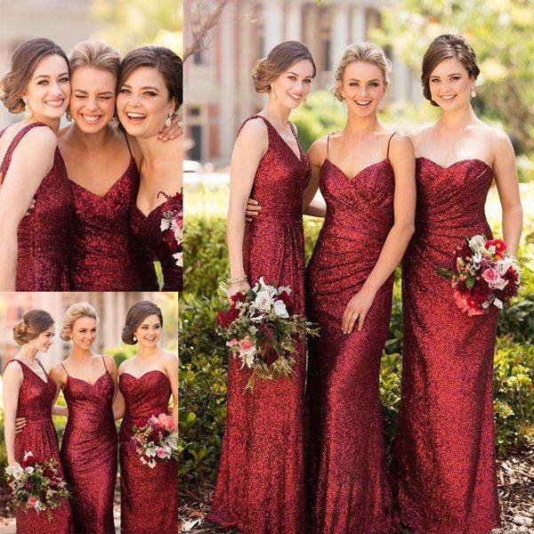 

3 styles sparkly burgundy sequined bridesmaid dress long floor length fashion evening dresses formal prom party gowns custom made, White;pink