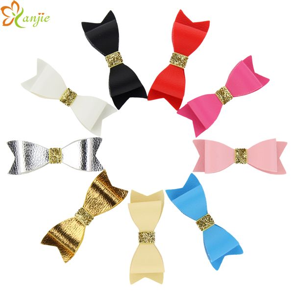 

27pcs/lot 3'' leather bows without hair clips girl's solid leather hair bow for kids diy headband headwear hair accessories