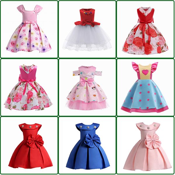 

9 Style INS Girl Princess Bow Dress Print Flower Back off Style Patchwork Summer Petal Sleeveless Tutu Dress Kids Elegant Dress NEW Arrival