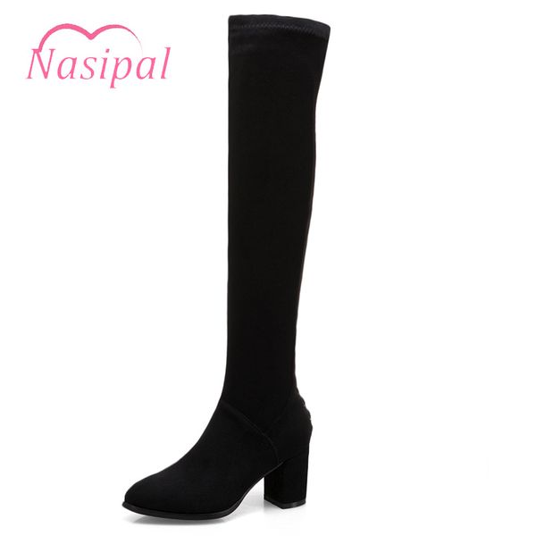 

nasipal autumn winter women boots for women high heels long boots round shoes 2018 female boot big size 34-43 m315, Black
