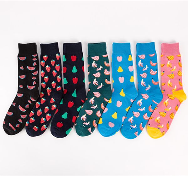 

men's fashion dress socks cotton colorful wedding mens socks novelty plant colorful fruit socks patterned soks, Black
