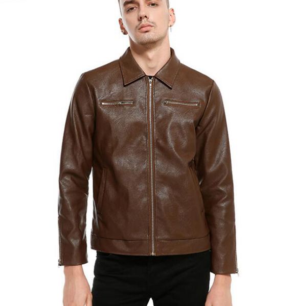 

men's fall european and american slim trend of the korean version of the boutique lapel double pocket new leather jacket / m-2xl, Black