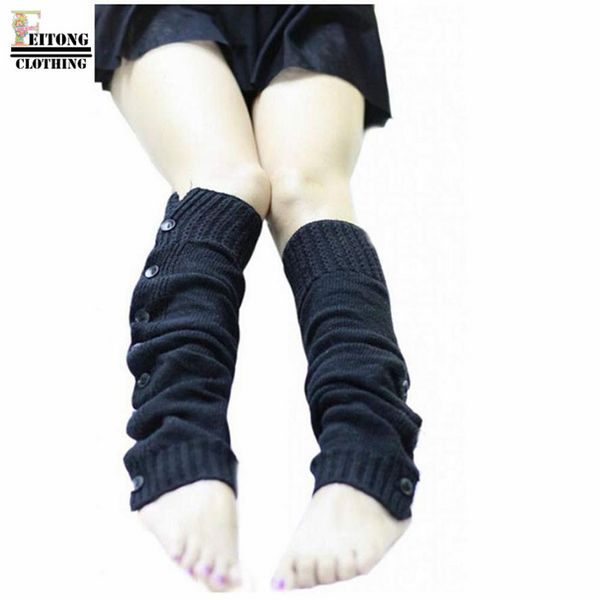 

feitong 2016 women button long warm winter leg warmer stretch boot leg cuffs boot, Black;white