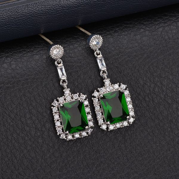 

luxury green square earrings silver color antique women drop dangle earrings for women cz crystal rhinestone jewelry