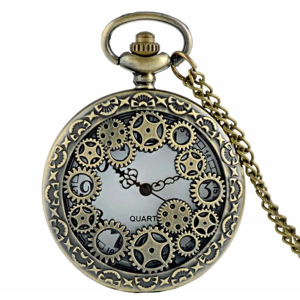 

relogio de bolso bronze antique vintage quartz steampunk pocket watch spider web hollow women men pendant necklace chain gifts, Slivery;golden