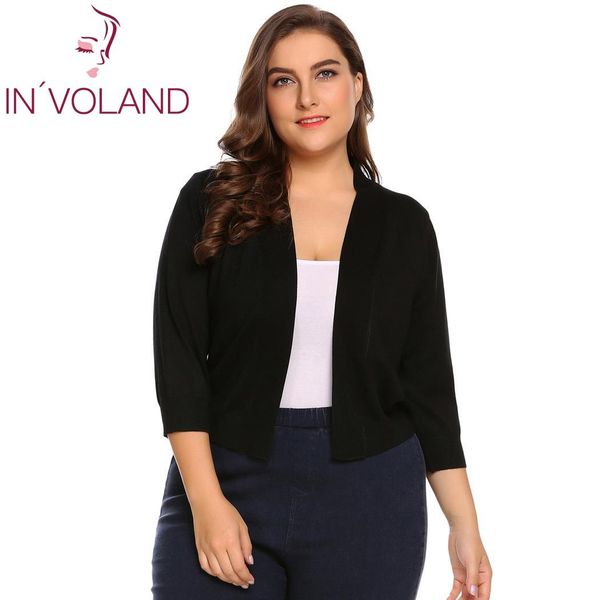 

involand plus size women solid cardigan oversized autumn cropped bolero party large feminino sweater cardigan, White;black