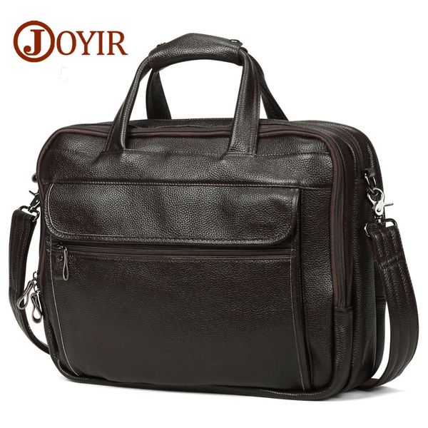 

joyir luxury genuine leather men bag casual business briefcase handbag portable capacity shoulder messenger bag 15" lapbags