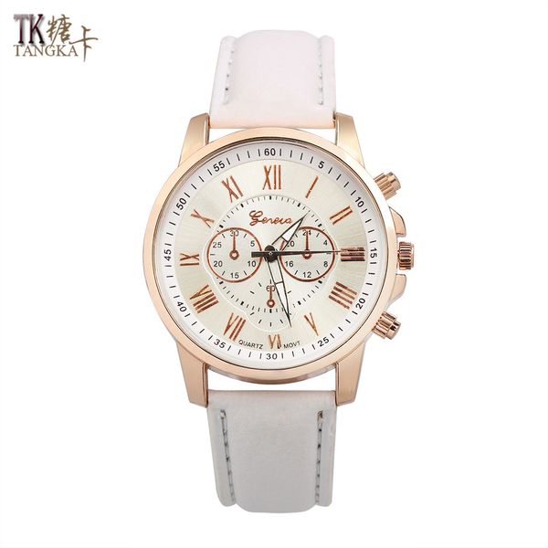 

new geneva women's watch 12 color luxury pu leather watchbands clock fashion quartz wrist watches gifts, Slivery;brown