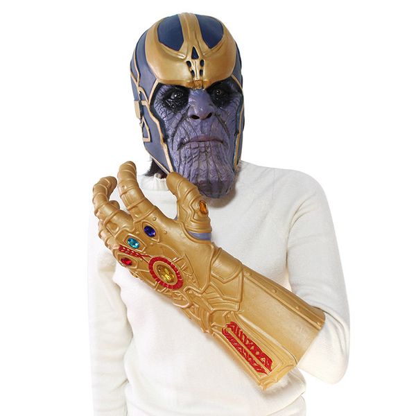 

2018 movie avengers 3 infinity war thanos cosplay face mask helmet gloves hands gauntlet superhero latex party halloween props