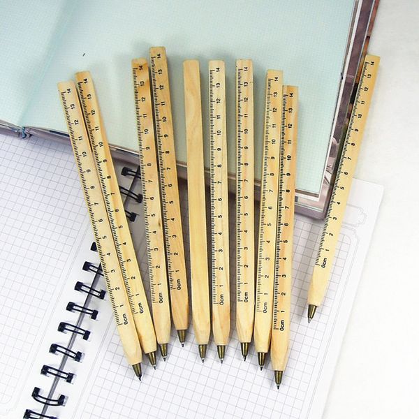 

2pcs handmade wooden ruler ballpoint pens kawaii stationery enviromental pen nice gift manual diy multifunction pens, Blue;orange