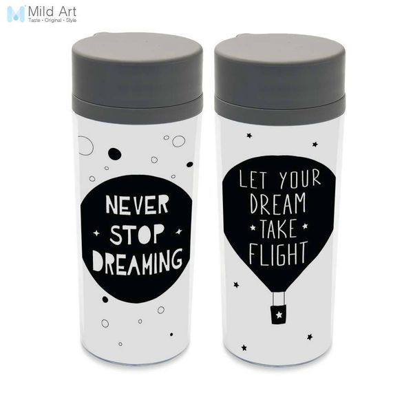

plastic insulated minimalist dream quotes kids cute water bottles 300ml gift bpa personalized modern nordic black white