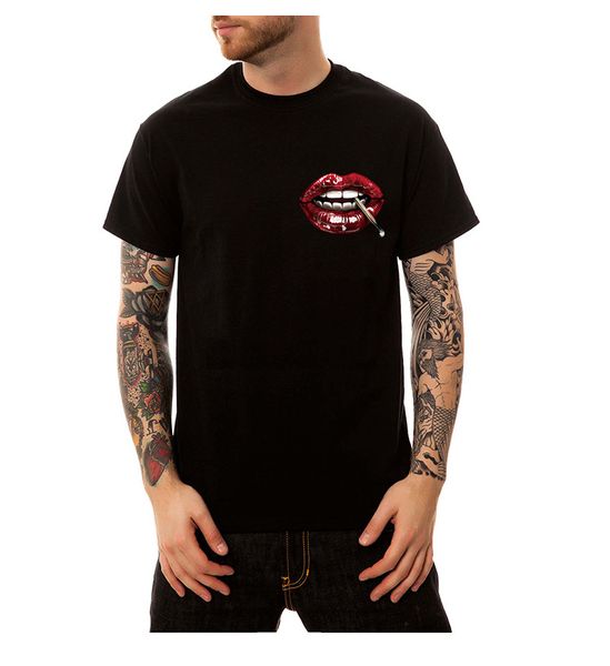

men clothing lips printed casual tshirts summer male crew neck tees short sleeved 100% cotton, White;black