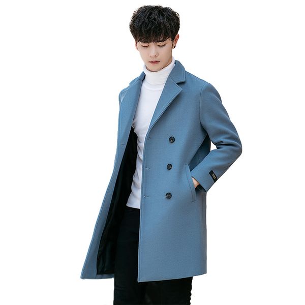 

coat men 2018 winter new fashion slim comfortable warm solid color temperament business casual british wind long wool blends, Black