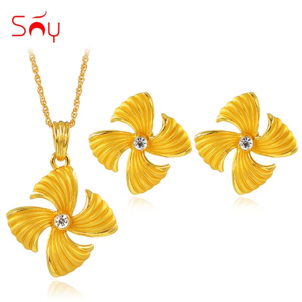 

sunny jewelry romantic wedding jewelry sets for women necklace earrings pendant cubic zirconia flower birthday gift sets, Silver