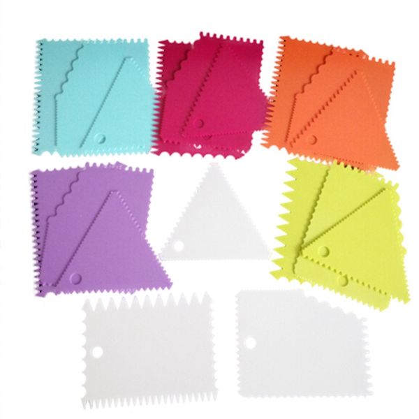 

3pcs/set plastic dough knife icing fondant scraper cake spatula baking pastry tools plain smooth jagged edge spatulas cutters
