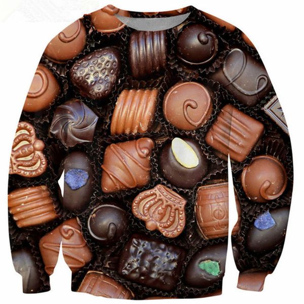 

новая мода шоколад 3d печати потеет модная одежда женщины мужчины толстовка повседневная пуловеры k193, Black