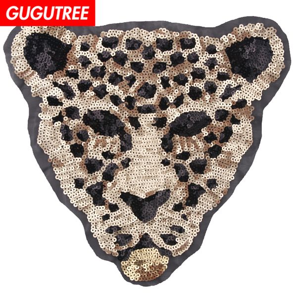

gugutree embroidery paillette big leopard patches sequins animal patches badges applique patches for clothing, Black