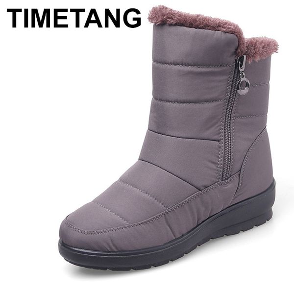 

timetang women snow boots new arrivals thick plush winter shoes waterproof mid-calf boots fashion zipper women e236, Black