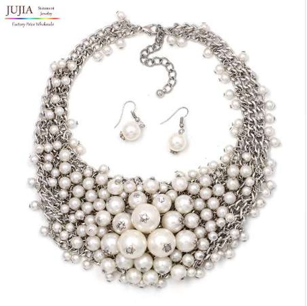 

good quality trendy fashion bib collar choker simulated pearl necklace maxi necklace, Blue;red
