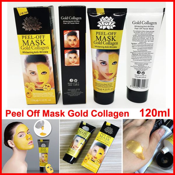 Peel Off Gold Maschera viso al collagene Pore Cleaner Maschera di cristallo di oro polvere Collagene maschera facciale di rimozione di comedone Cura della pelle 120ML