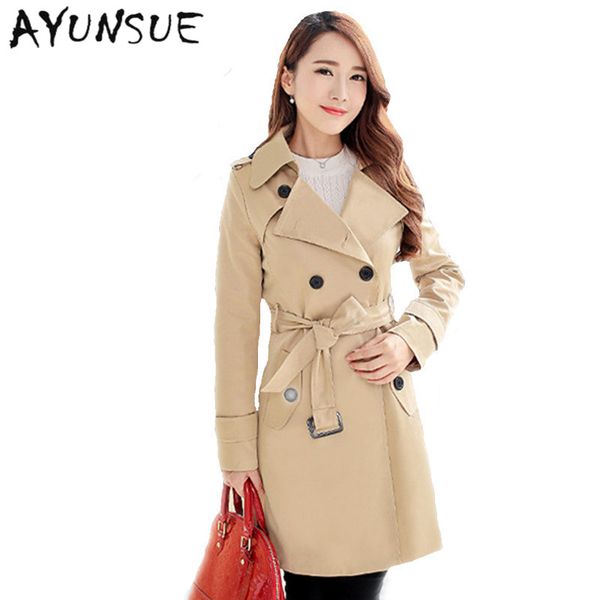 

wholesale-plus size women clothing spring autumn double breasted md-long coat 2017 new fashion belt rench coat for women outwears trench, Tan;black