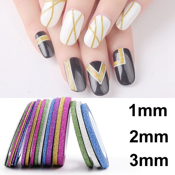 

6pcs/lot mixed colors scrub metal gold sier 1mm 2mm 3mm nail striping tape line for nails decorations dty nail decal tools, Black