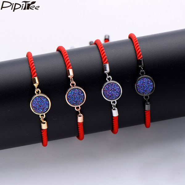 

pipitree 2018 new 12mm round copper purple synthetic stone charm bracelet for women men lady braided red bracelets jewelry gift, Golden;silver