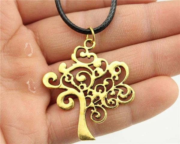 

wysiwyg 5 pieces leather chain necklaces pendants choker collar vintage necklace handmade tree 42x37mm n6-d10127, Golden;silver