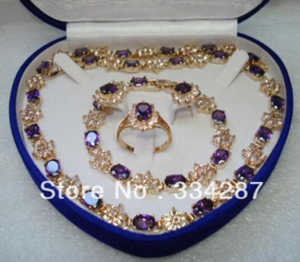 

red/blue/purple zircon earring bracelet ring/necklae set, Black