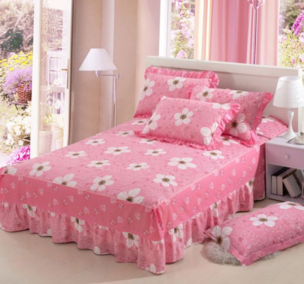 

pink flowers cotton twin full queen size bed skirt bedspreads bed skirt cover 120x200cm 150x200cm 180x200cm bedding