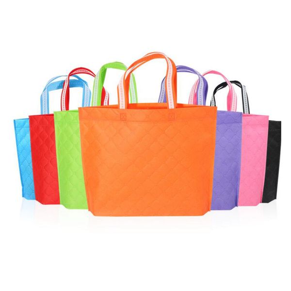 

8 colors non-woven fabric shopping bags eco friendly gift packing plaid pattern advertising bag storage bags