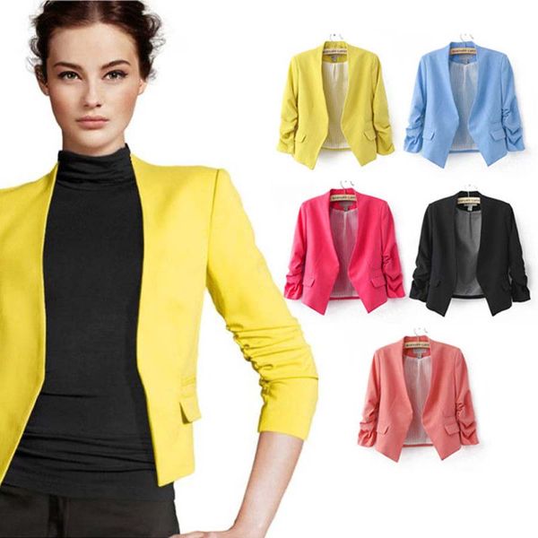 

Womens Slim Candy Color Long Sleeve Business OL Outwear No-Buckle Blazer Jacket Suits Work Wear