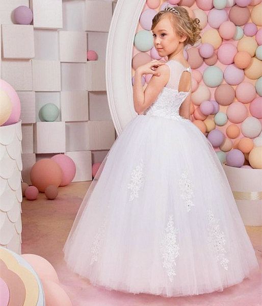 

NEWPageant Dresses For Girls Spaghetti Sleeveless Flower Girl Dresses White Ivory Champagne Kids Ball Gowns Wedding Dress Sash Beading Belt