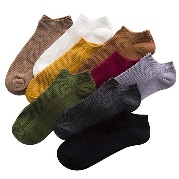 

5 pairs men's summer ankle socks funny japanese style trendy colorful solid color men short socks casual male cotton meias, Black