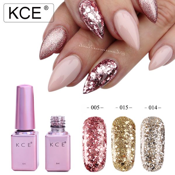 

kce professional diamond glitter uv nail gel polish 6ml soak off sequins gel long-lasting bling nail varnish manicure art tools, Red;pink