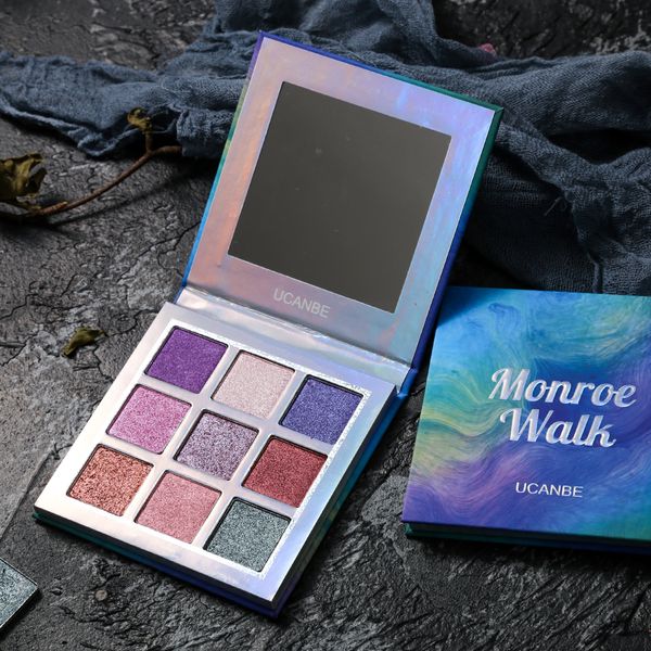 

ucanbe brand 9 colors monroe walk eyeshadow makeup palette holographic shimmer glow pigmented eye shadow long lasting cosmetics
