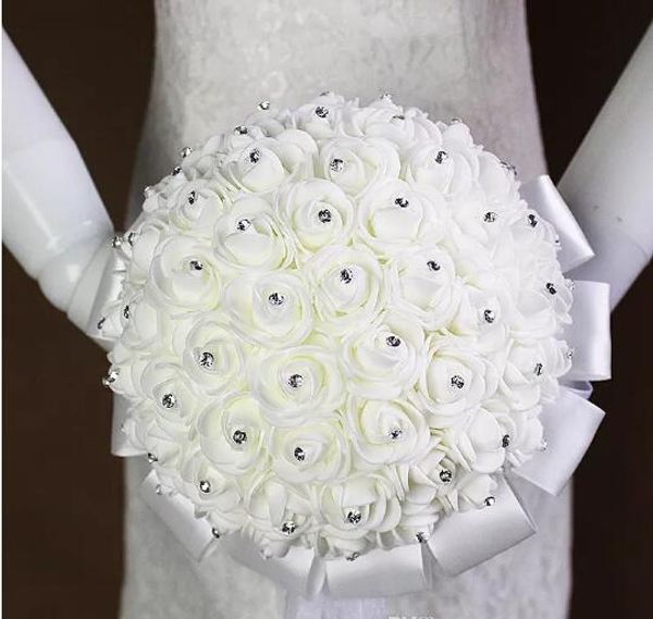 2021 s Rose fiori da sposa artificiali bouquet da sposa bouquet da sposa cristallo avorio nastro di seta nuovo Buque De Noiva economico CPA232o